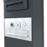 Post with integrated mailbox, video intercom, proximity sensor comfort variants