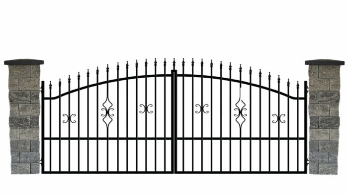 Court gate entrance gate garden gate BELLEVUE black with posts in natural stone look anthracite